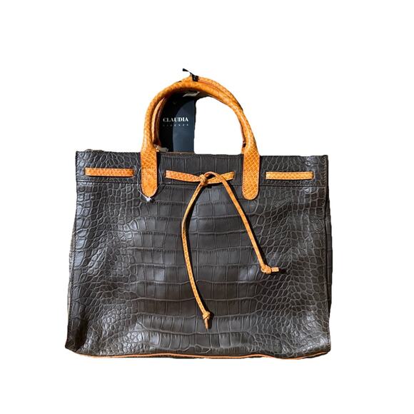 Claudia Firenze Crocodile Print Leather Bag Orange Brown Made In Italy New NWT - Picture 1 of 10